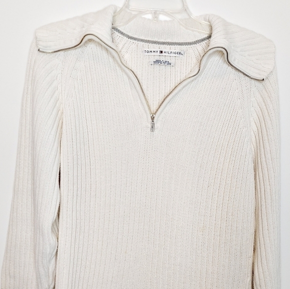 Tommy Hilfiger X-Large 1/4 Zip Ivory Logo Sweater - Picture 2 of 9